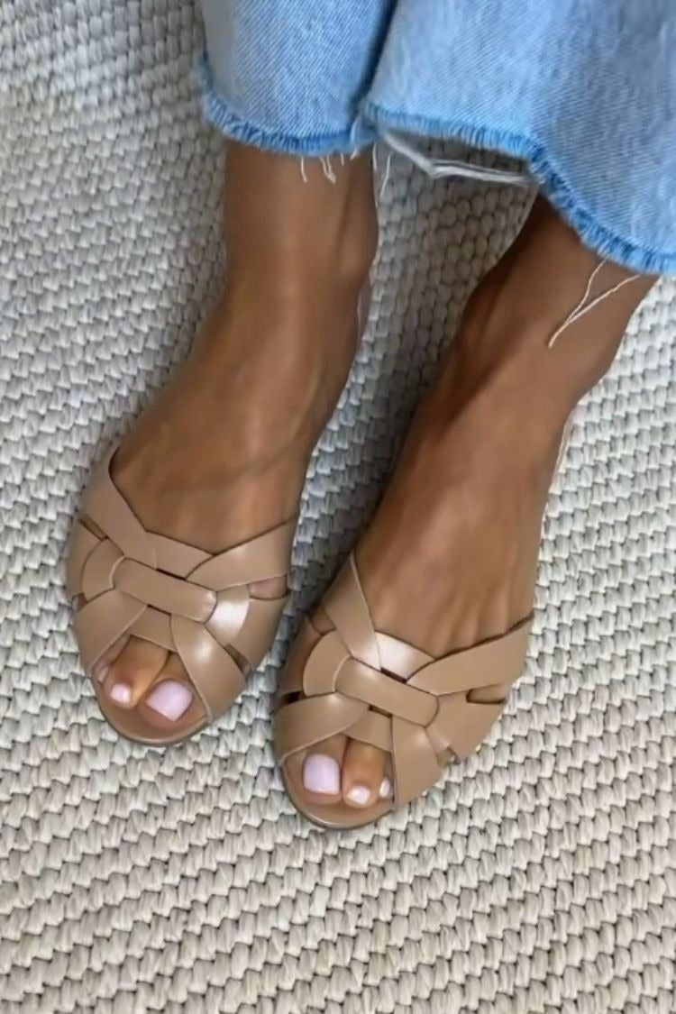 Woven Flat Sandals with Closed Heel and Peep Toe