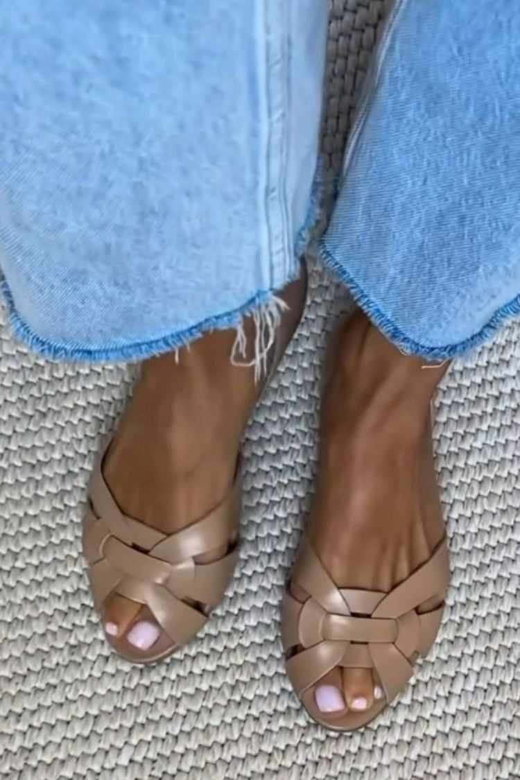 Woven Flat Sandals with Closed Heel and Peep Toe